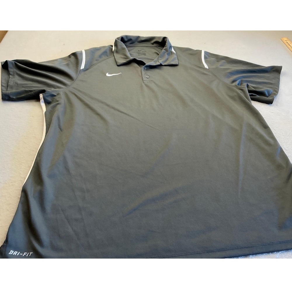 Nike Dri-FIT Polo Shirt Short Sleeve Golf Gray White Piping Size 2XL Sporty